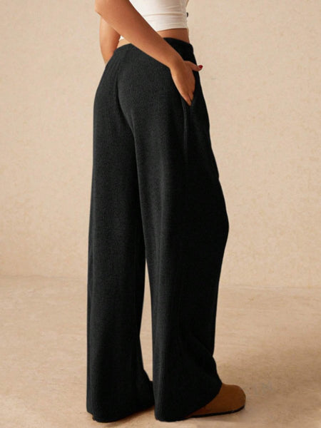 Ribbed Drawstring Wide Leg Pants - S. M. & Co.