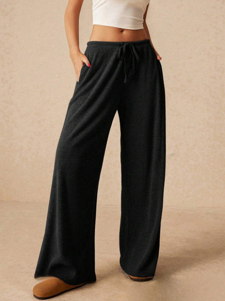 Ribbed Drawstring Wide Leg Pants - S. M. & Co.