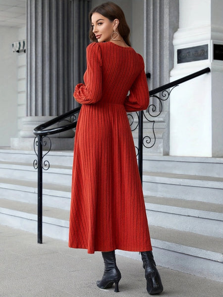 Ribbed Round Neck Long Sleeve Dress - S. M. & Co.