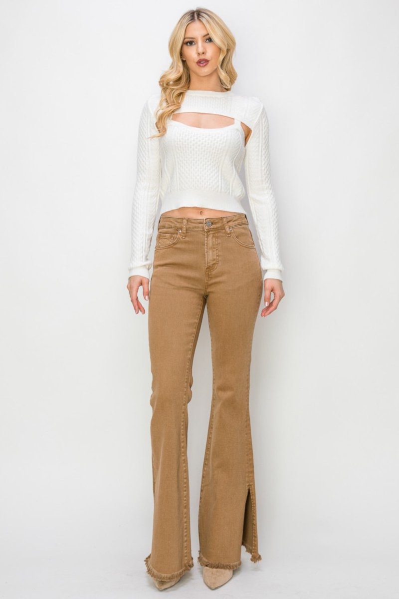 RISEN Bailey Full Size High Waist Side Slit Flare Jeans - S. M. & Co.