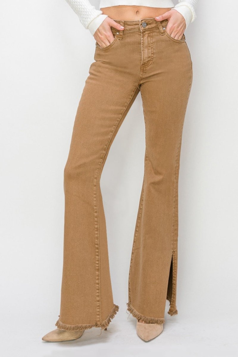 RISEN Bailey Full Size High Waist Side Slit Flare Jeans - S. M. & Co.