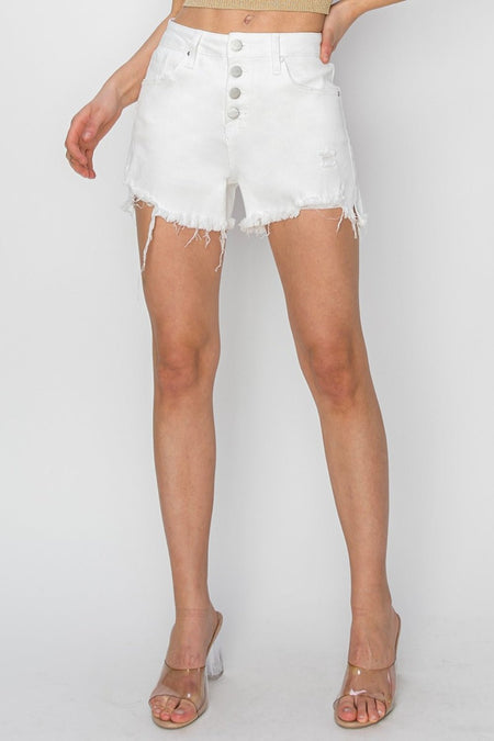 RISEN Button Fly Frayed Hem Denim Shorts - AnAs Market