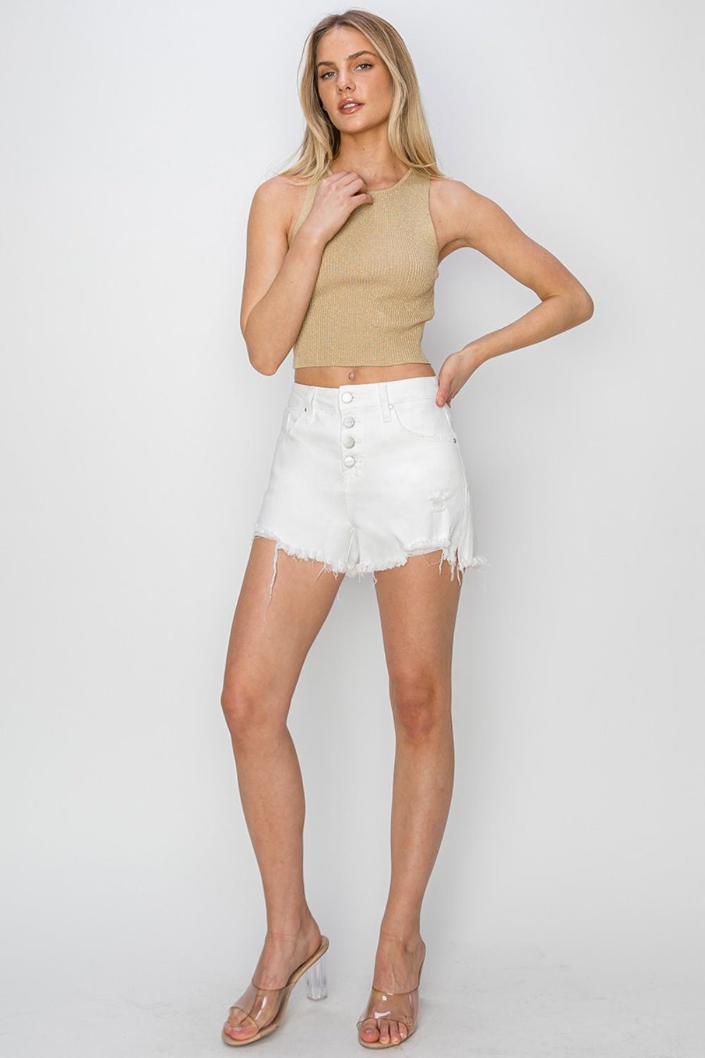 RISEN Button Fly Frayed Hem Denim Shorts - AnAs Market