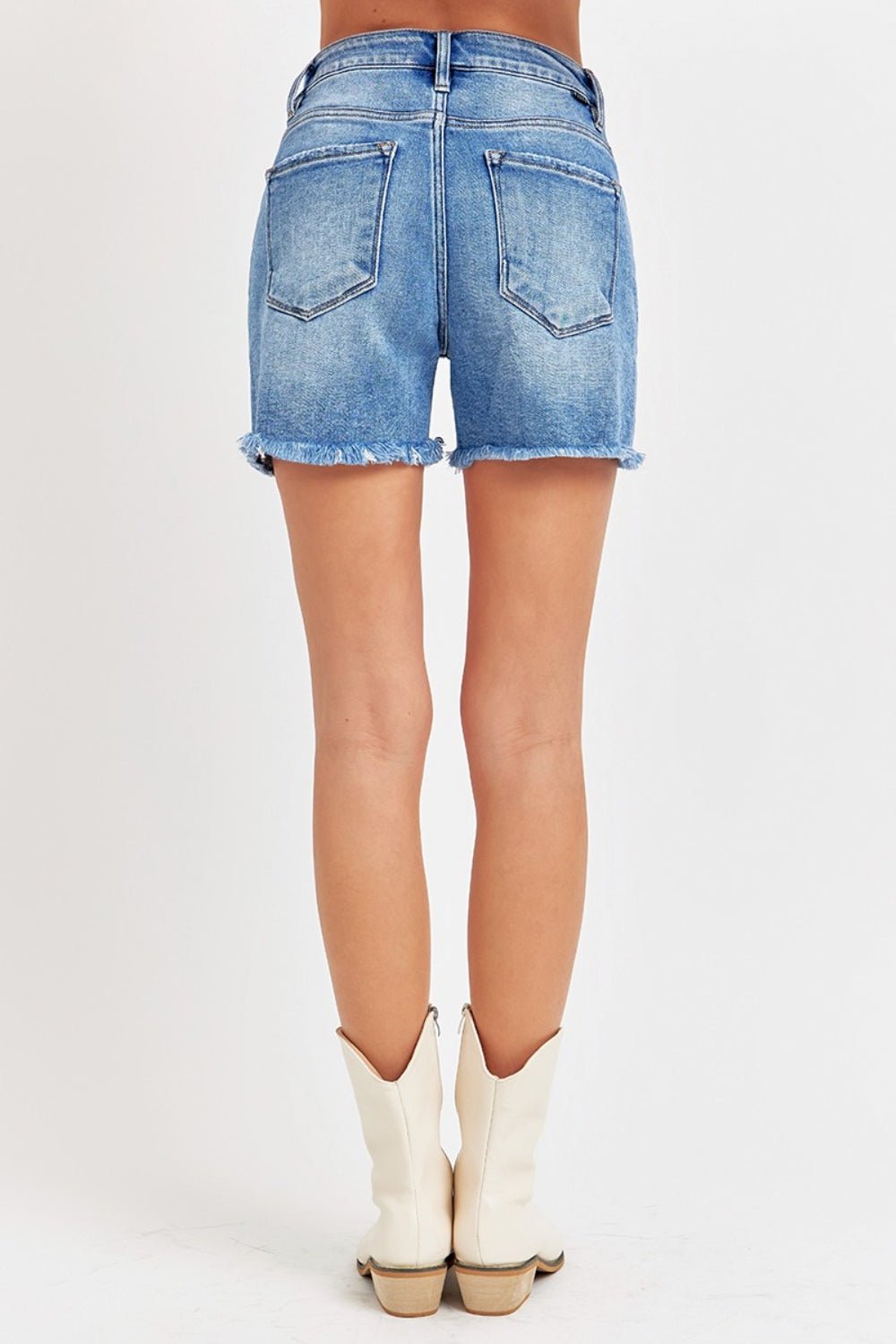 RISEN Front Slit Raw Hem Denim Shorts - S. M. & Co.