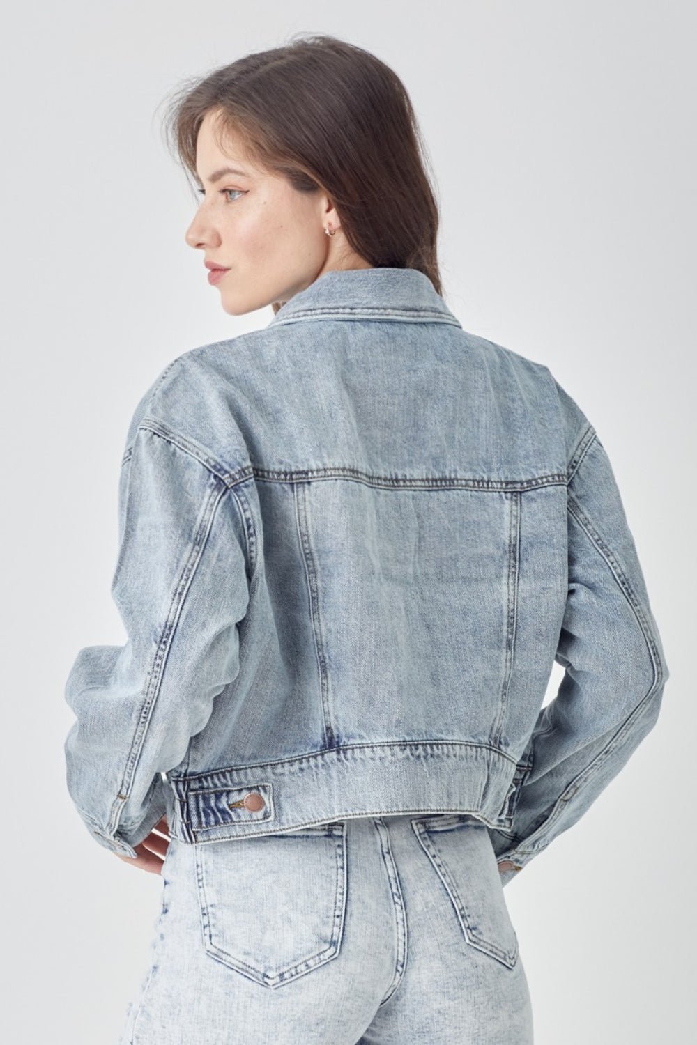 RISEN Full Size Button Down Cropped Denim Jacket - AnAs Market