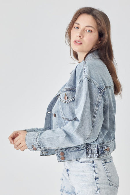 RISEN Full Size Button Down Cropped Denim Jacket - AnAs Market