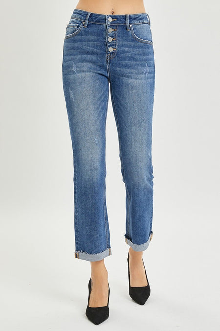 RISEN Full Size Button Fly Cropped Bootcut Jeans - AnAs Market