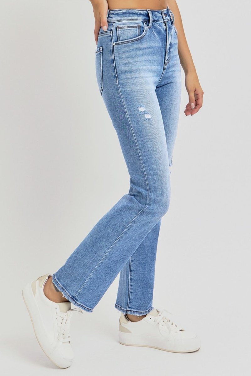 RISEN Full Size Distressed High - Rise Ankle Straight Jeans - S. M. & Co.