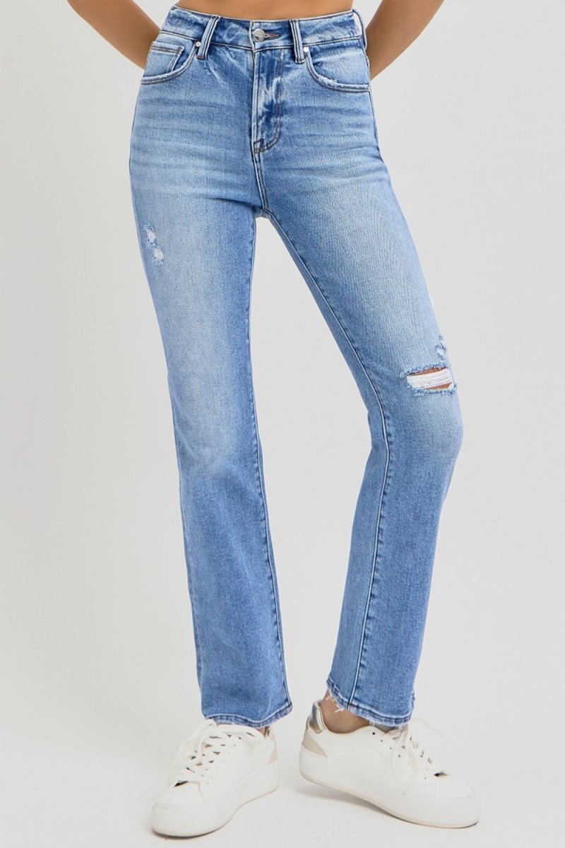 RISEN Full Size Distressed High - Rise Ankle Straight Jeans - S. M. & Co.