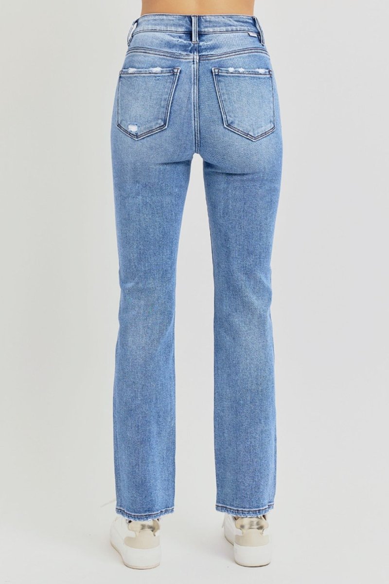 RISEN Full Size Distressed High - Rise Ankle Straight Jeans - S. M. & Co.