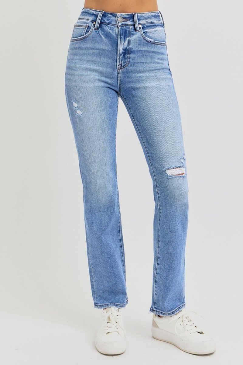 RISEN Full Size Distressed High - Rise Ankle Straight Jeans - S. M. & Co.