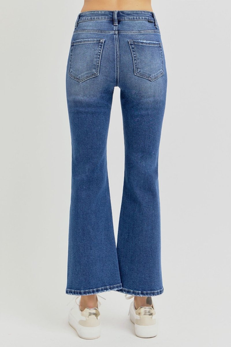 RISEN Full Size Distressed High Rise Crop Flare Jeans - S. M. & Co.