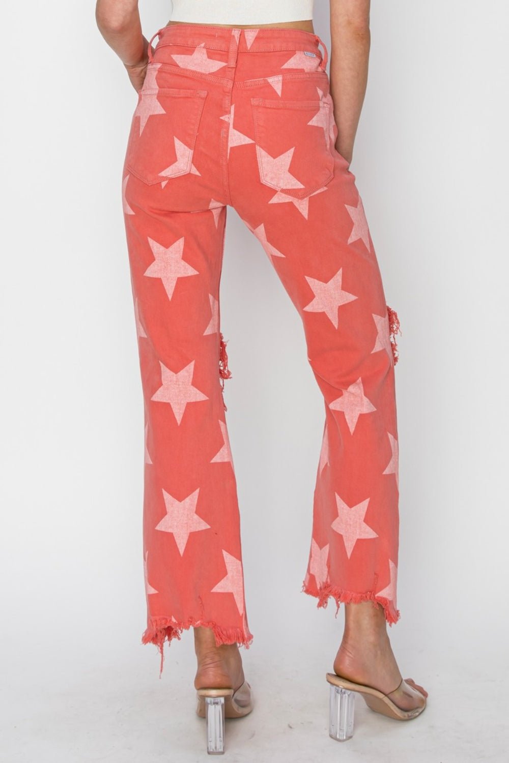 RISEN Full Size Distressed Raw Hem Star Pattern Jeans - AnAs Market