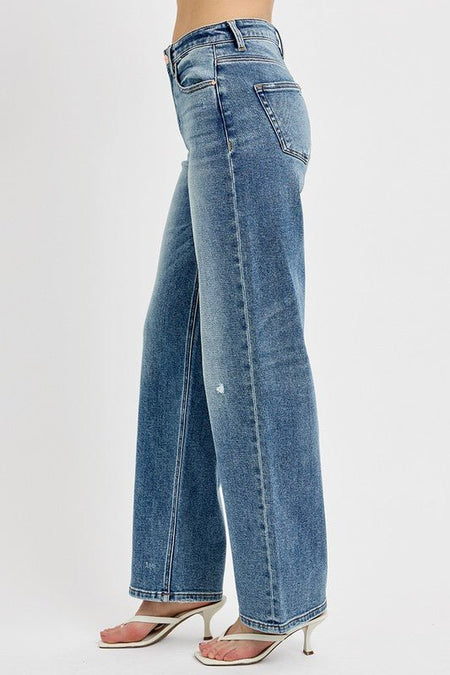 RISEN Full Size Distressed Wide Leg Jeans Plus Size - S. M. & Co.