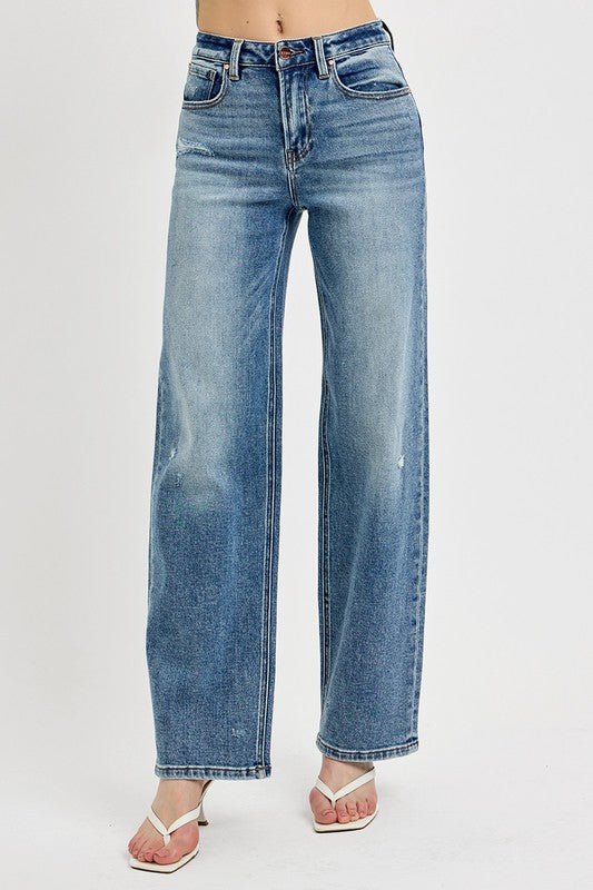 RISEN Full Size Distressed Wide Leg Jeans Plus Size - S. M. & Co.