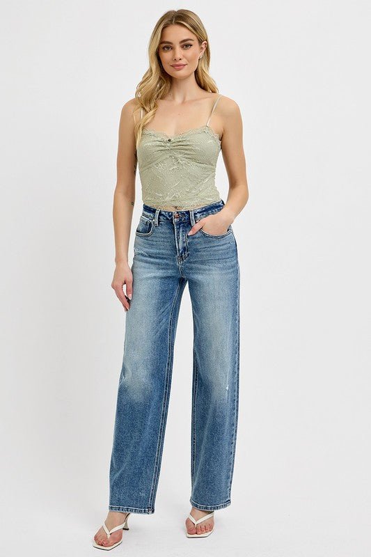 RISEN Full Size Distressed Wide Leg Jeans Plus Size - S. M. & Co.