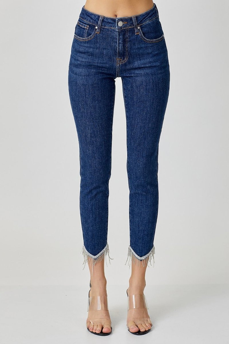 RISEN Full Size Embellished Mid Rise Crop Skinny Jeans - S. M. & Co.