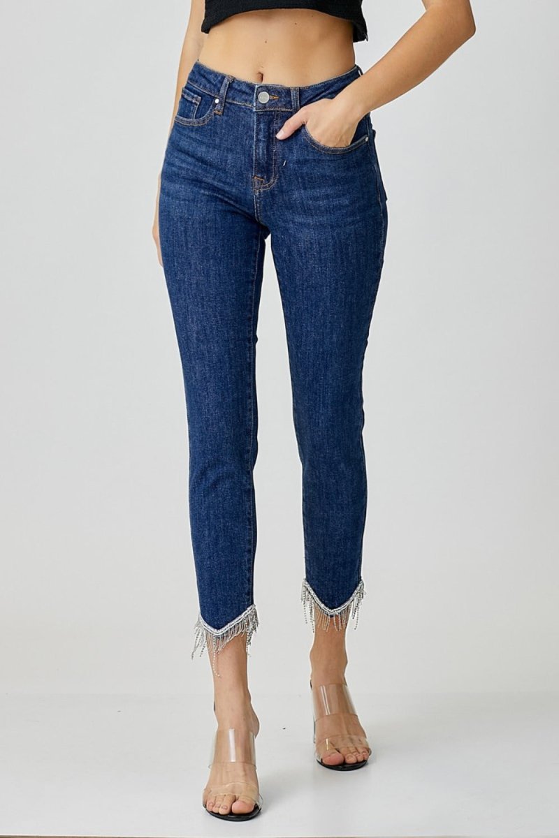 RISEN Full Size Embellished Mid Rise Crop Skinny Jeans - S. M. & Co.