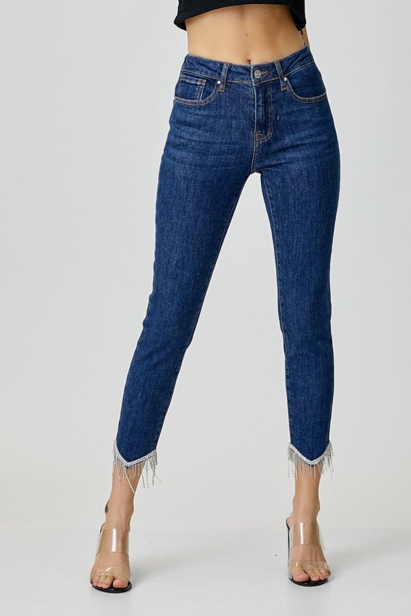 RISEN Full Size Embellished Mid Rise Crop Skinny Jeans - S. M. & Co.