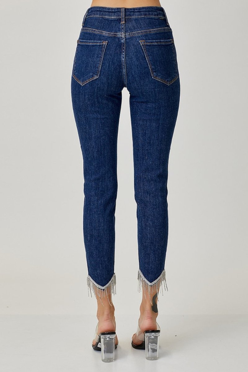 RISEN Full Size Embellished Mid Rise Crop Skinny Jeans - S. M. & Co.