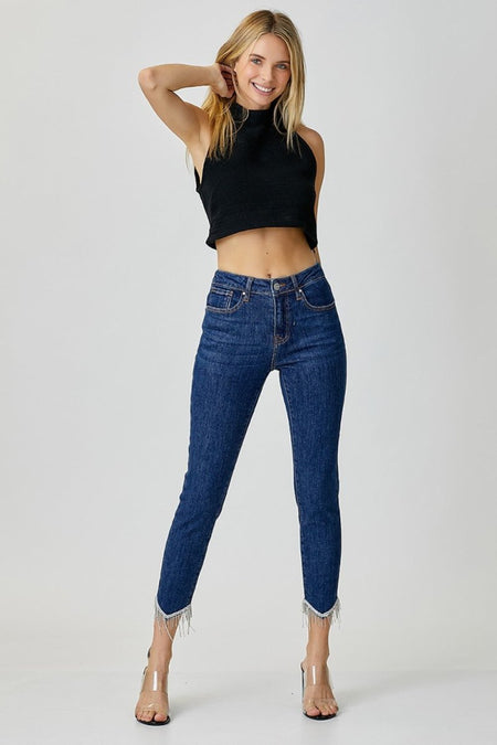 RISEN Full Size Embellished Mid Rise Crop Skinny Jeans - S. M. & Co.