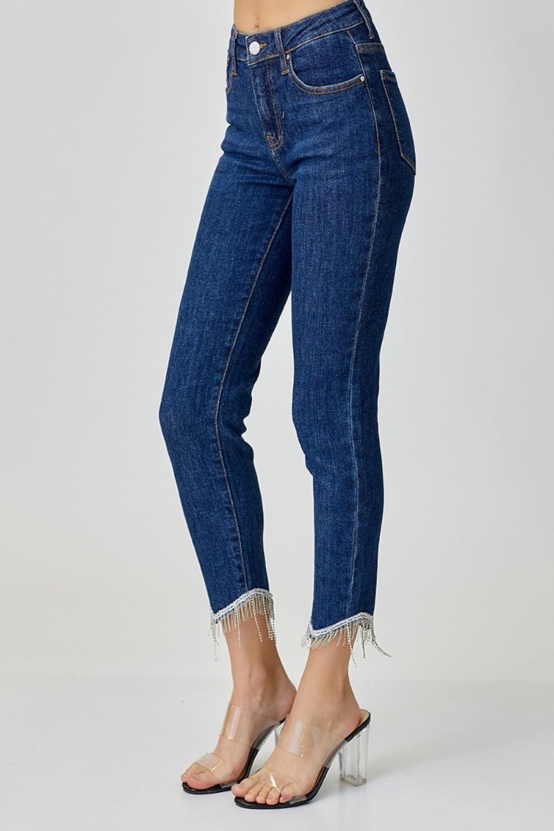 RISEN Full Size Embellished Mid Rise Crop Skinny Jeans - S. M. & Co.