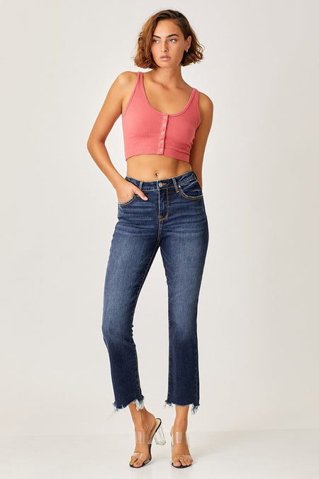 Risen Full Size Frayed Hem Cropped Straight Jeans - S. M. & Co.