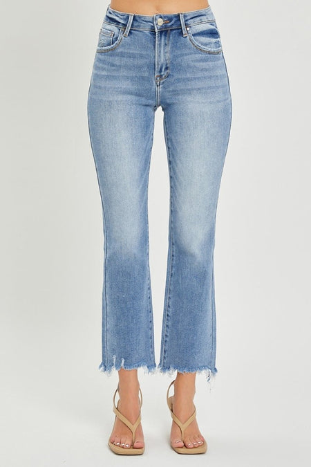 RISEN Full Size Frayed Hem Cropped Straight Jeans - S. M. & Co.