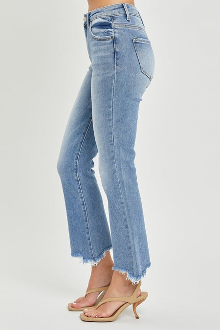 RISEN Full Size Frayed Hem Cropped Straight Jeans - S. M. & Co.