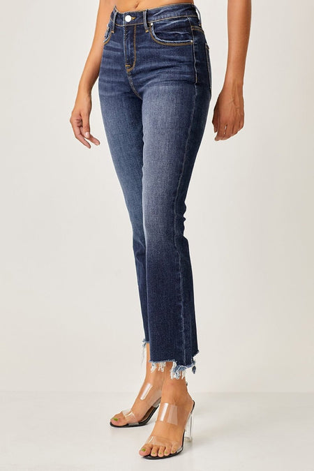 Risen Full Size Frayed Hem Cropped Straight Jeans - S. M. & Co.