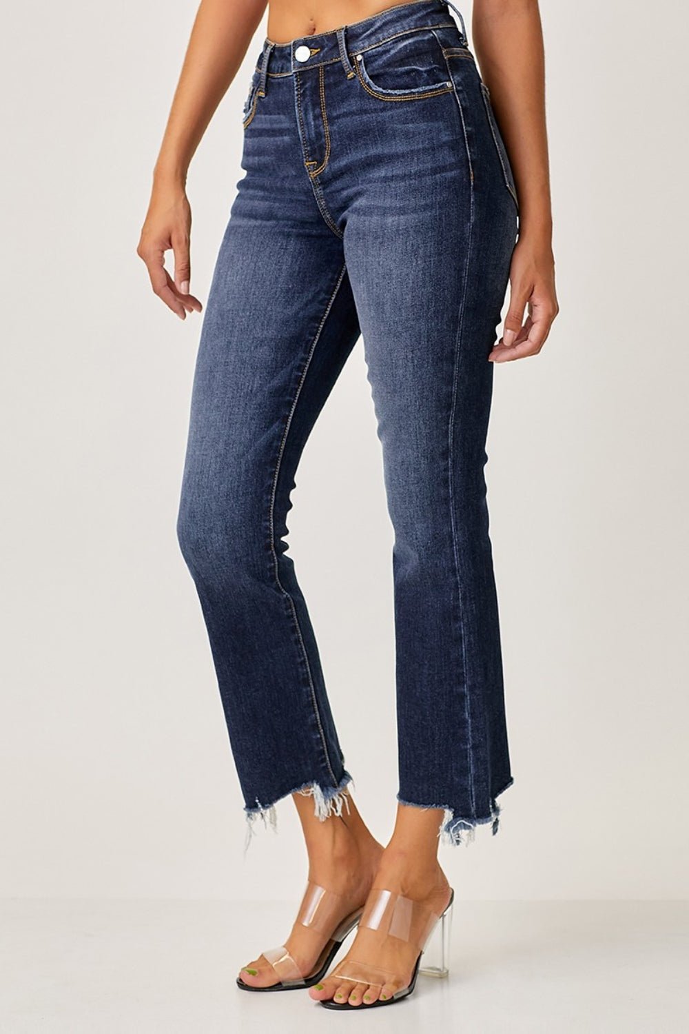 Risen Full Size Frayed Hem Cropped Straight Jeans - S. M. & Co.