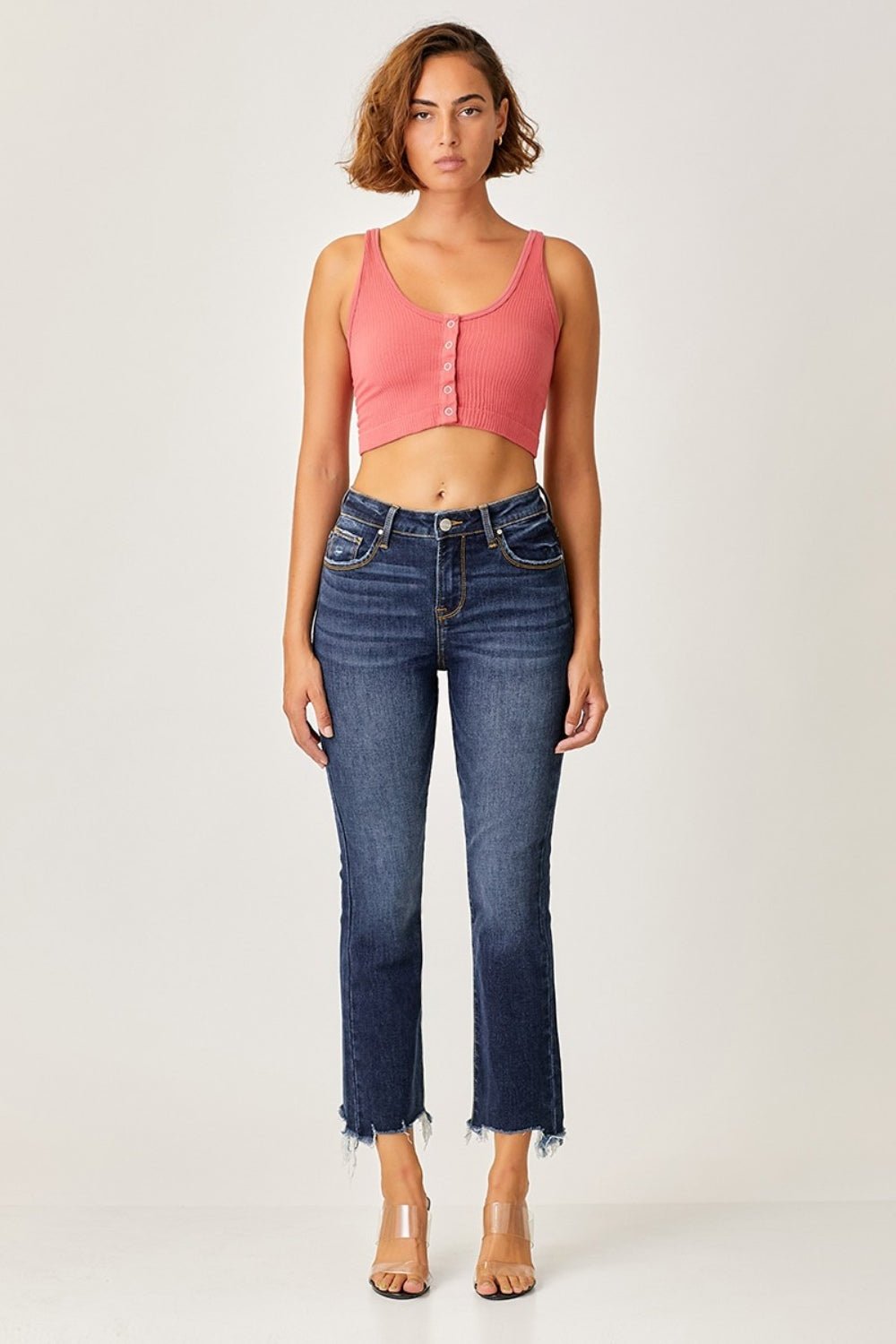 Risen Full Size Frayed Hem Cropped Straight Jeans - S. M. & Co.