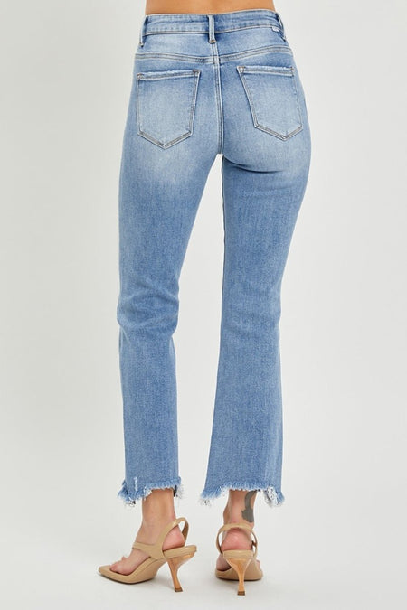 RISEN Full Size Frayed Hem Cropped Straight Jeans - S. M. & Co.