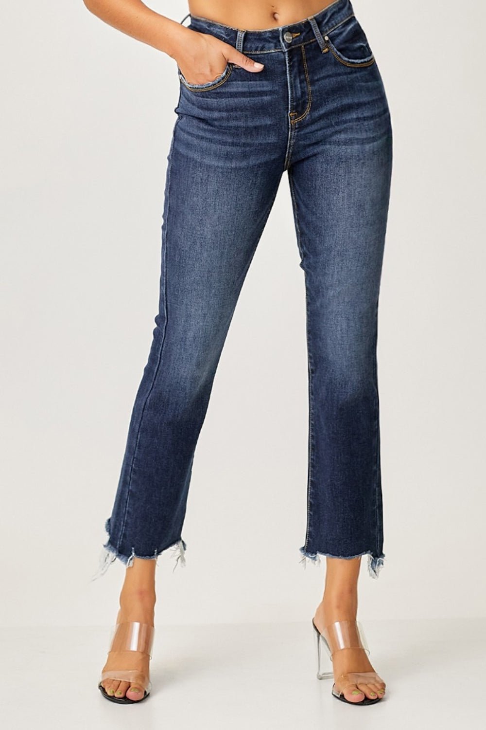 Risen Full Size Frayed Hem Cropped Straight Jeans - S. M. & Co.