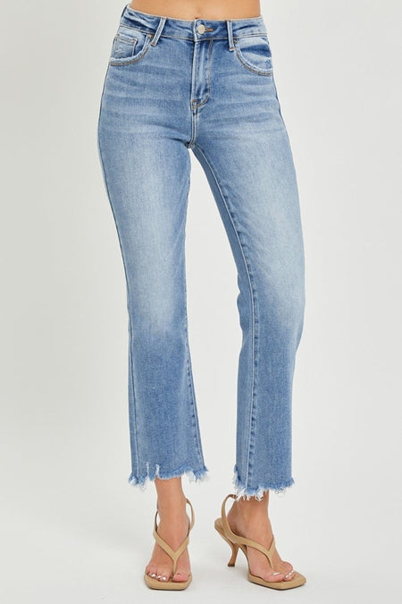 RISEN Full Size Frayed Hem Cropped Straight Jeans - S. M. & Co.