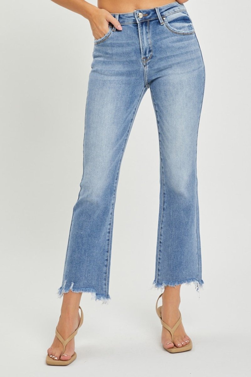 RISEN Full Size Frayed Hem Cropped Straight Jeans - S. M. & Co.