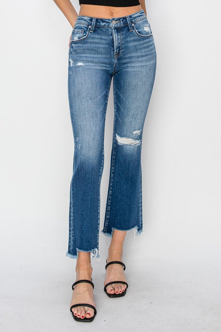 RISEN Full Size Frayed Step Hem Ankle Straight Jeans - S. M. & Co.