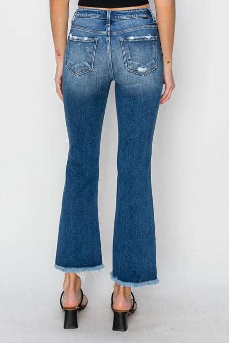 RISEN Full Size Frayed Step Hem Ankle Straight Jeans - S. M. & Co.