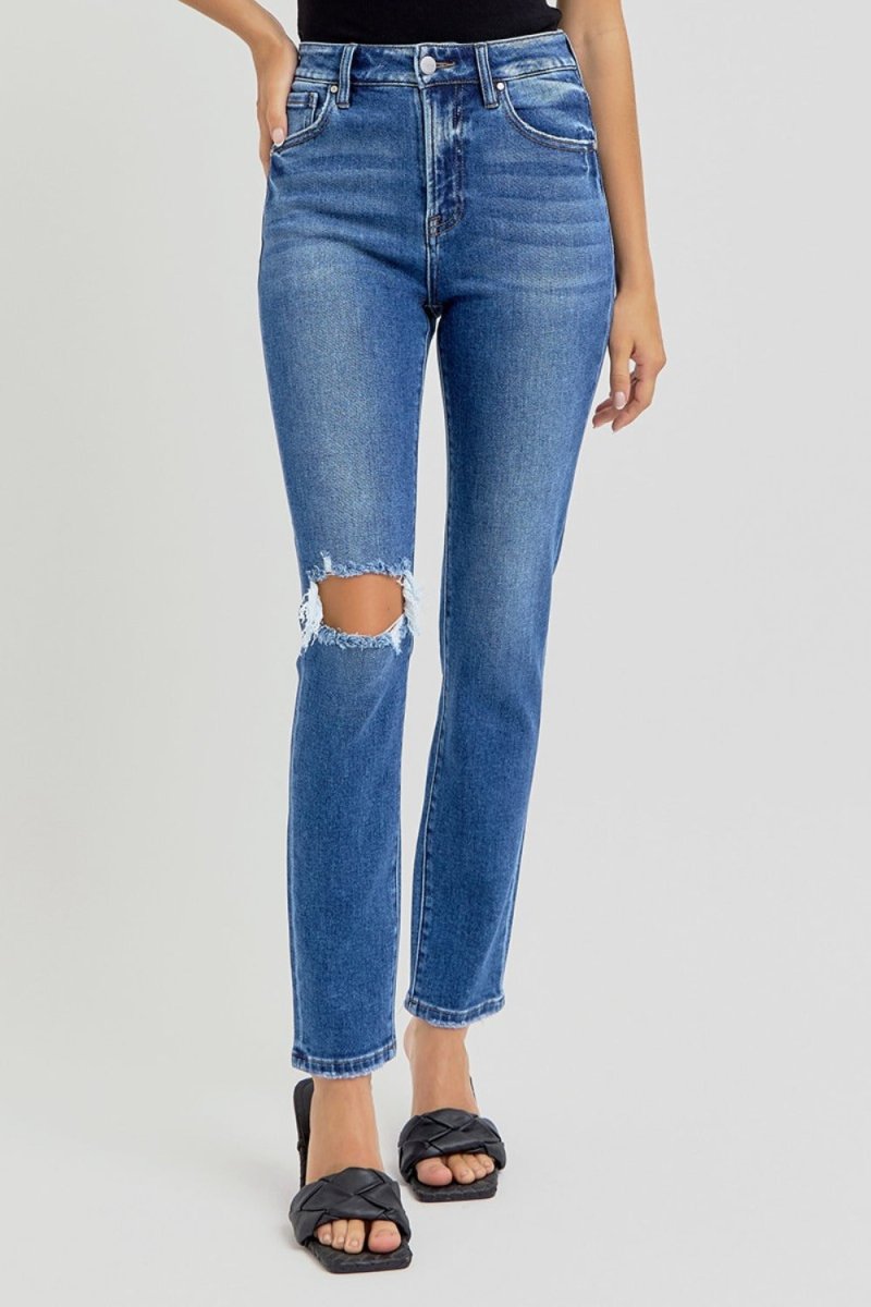 RISEN Full Size High Rise Ankle Skinny Knee Distressed Jeans - S. M. & Co.