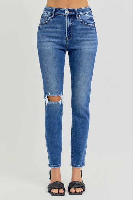 RISEN Full Size High Rise Ankle Skinny Knee Distressed Jeans - S. M. & Co.