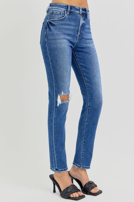 RISEN Full Size High Rise Ankle Skinny Knee Distressed Jeans - S. M. & Co.