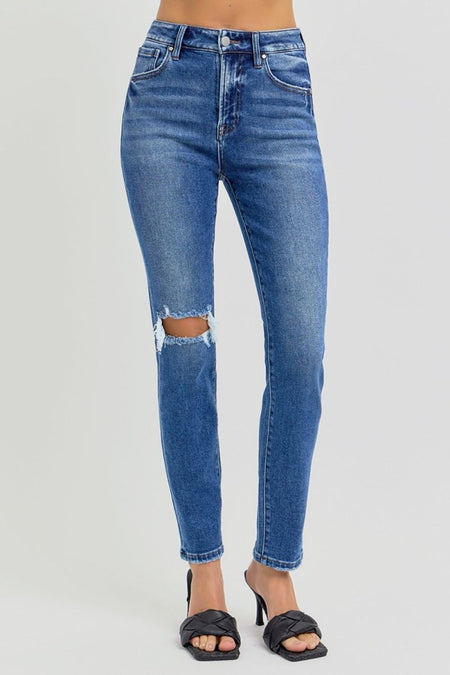 RISEN Full Size High Rise Ankle Skinny Knee Distressed Jeans - S. M. & Co.