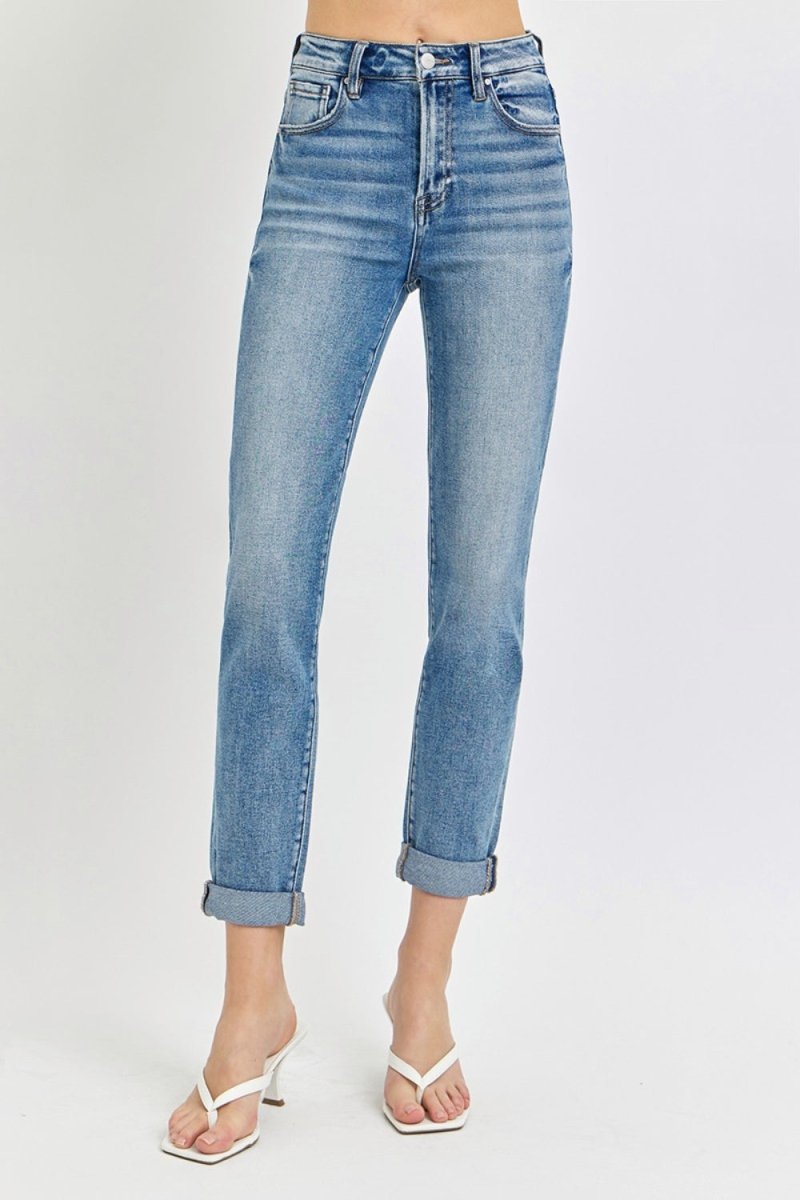 Risen Full Size High Rise Cropped Roll Up Jeans - S. M. & Co.