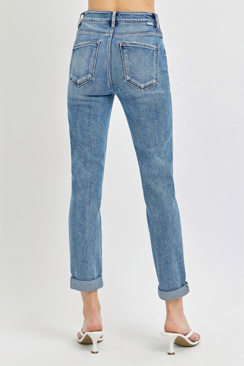 Risen Full Size High Rise Cropped Roll Up Jeans - S. M. & Co.