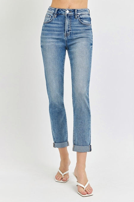 Risen Full Size High Rise Cropped Roll Up Jeans - S. M. & Co.