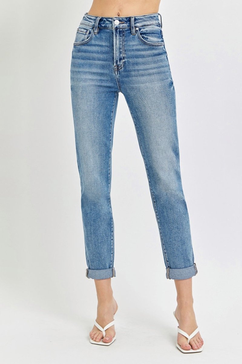 Risen Full Size High Rise Cropped Roll Up Jeans - S. M. & Co.