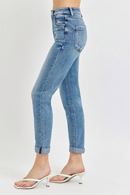 Risen Full Size High Rise Cropped Roll Up Jeans - S. M. & Co.