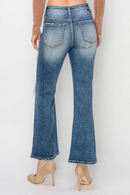 Risen Full Size High Rise Distressed Ankle Flare Jeans - S. M. & Co.