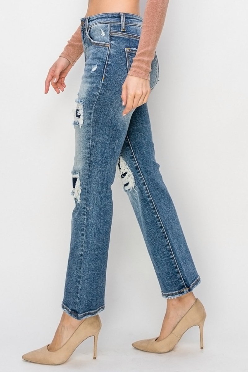 Risen Full Size High Rise Distressed Ankle Flare Jeans - S. M. & Co.