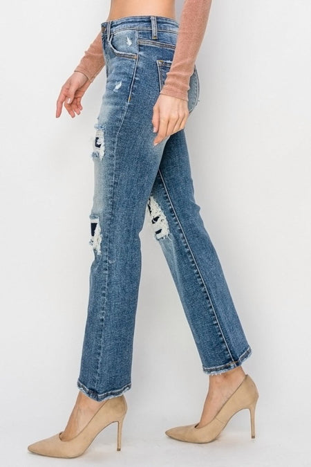 Risen Full Size High Rise Distressed Ankle Flare Jeans - S. M. & Co.